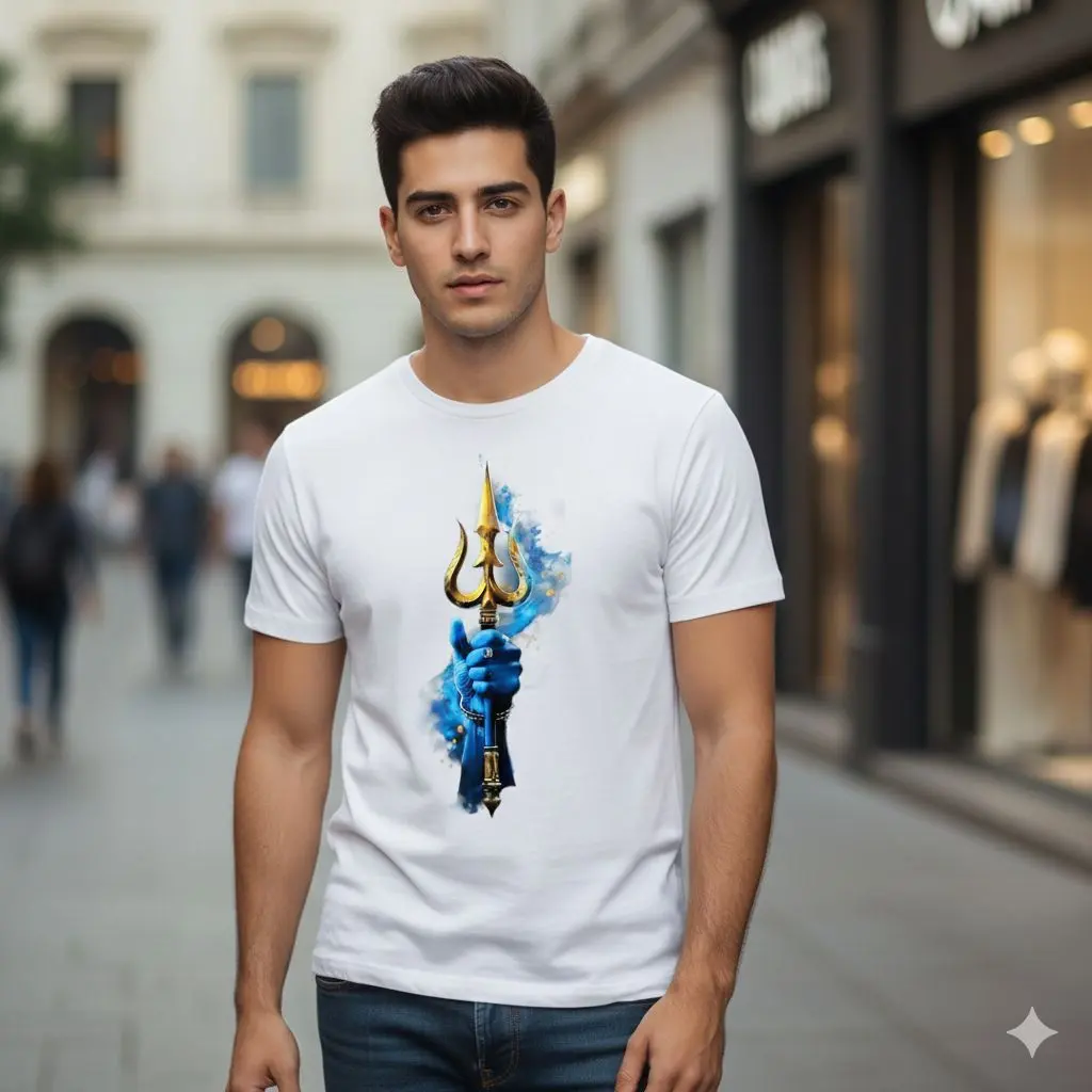 Picture of Divine Trishul Edition 200 GSM Premium Cotton White T-Shirt - White