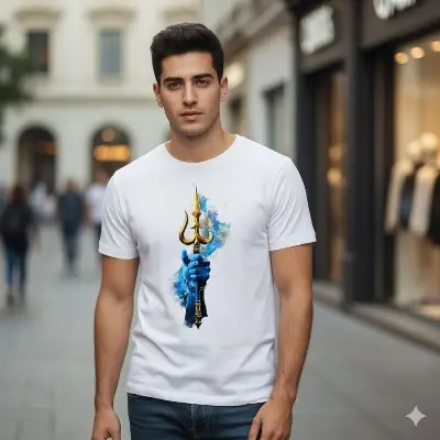 Picture of Divine Trishul Edition 200 GSM Premium Cotton White T-Shirt - White