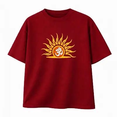 Picture of Divine Om Edition 200+ GSM Premium Cotton Drop Shoulder Maroon T-Shirt - Maroon