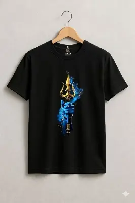 Picture of Trishul Printed Lycra Unisex T-Shirt – Black | Premium Stretch Fabric - Black