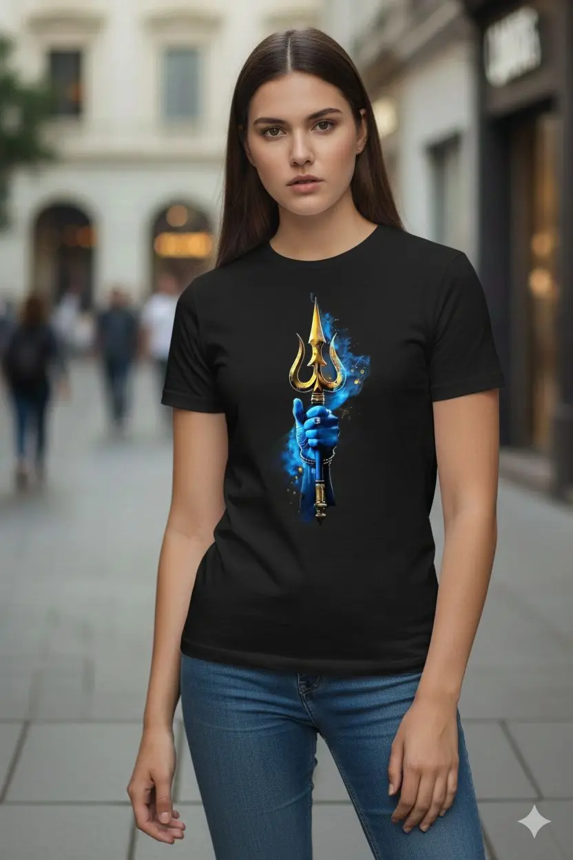Picture of Trishul Printed Lycra Unisex T-Shirt – Black | Premium Stretch Fabric - Black