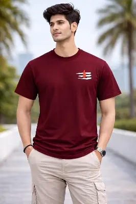 Picture of Maroon Mahadeb shiv Tilak Printed Cotton T-Shirt for Men & Woman| Basic Half Sleeve Hindu Devotional T-Shirt | Vaidik Bastraloy - Maroon