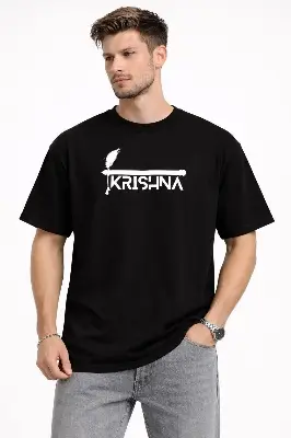 Picture of Black Cotton Printed T-Shirt for Men | Vaidik Bastraloy Premium Half Sleeve Drop shoulder oversize T-Shirt - Black