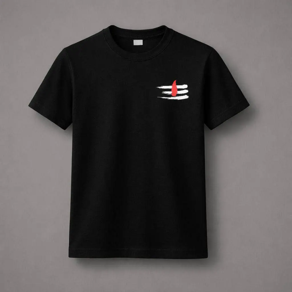 Picture of Black Mahadeb Tilak Printed Cotton T-Shirt for Men & Woman| Basic Half Sleeve Hindu Devotional T-Shirt | Vaidik Bastraloy - Black