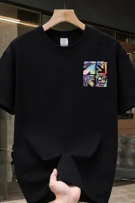 Picture of Signature Graffiti 200+ GSM Premium Cotton Drop Shoulder Black T-Shirt - Black