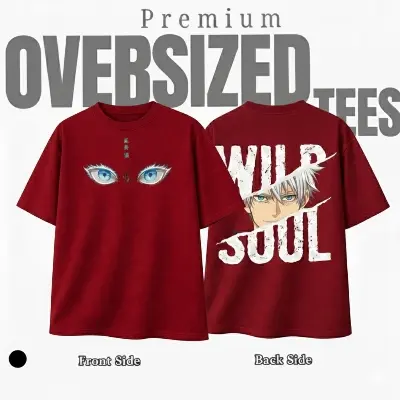 Picture of Jujutsu Kaisen  Gojo Satoru 200+ GSM Premium Cotton Drop Shoulder Maroon T-Shirt - Maroon