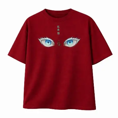 Picture of Jujutsu Kaisen  Gojo Satoru 200+ GSM Premium Cotton Drop Shoulder Maroon T-Shirt - Maroon