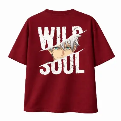 Picture of Jujutsu Kaisen  Gojo Satoru 200+ GSM Premium Cotton Drop Shoulder Maroon T-Shirt - Maroon