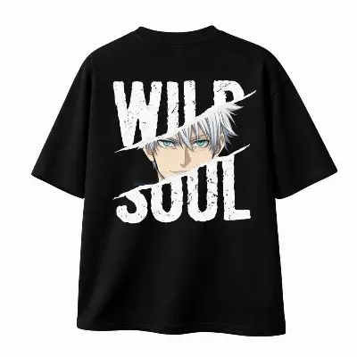 Picture of Jujutsu Kaisen-Gojo Satoru 200+ GSM Premium Cotton Drop Shoulder T-Shirt - Black