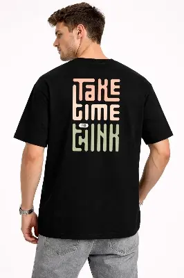 Picture of Premium Men's Semi Drop Shoulder T shirt Black Color - Adventure - Cotton Fabric Soft & Comfortable - Tshirt For Men - Black