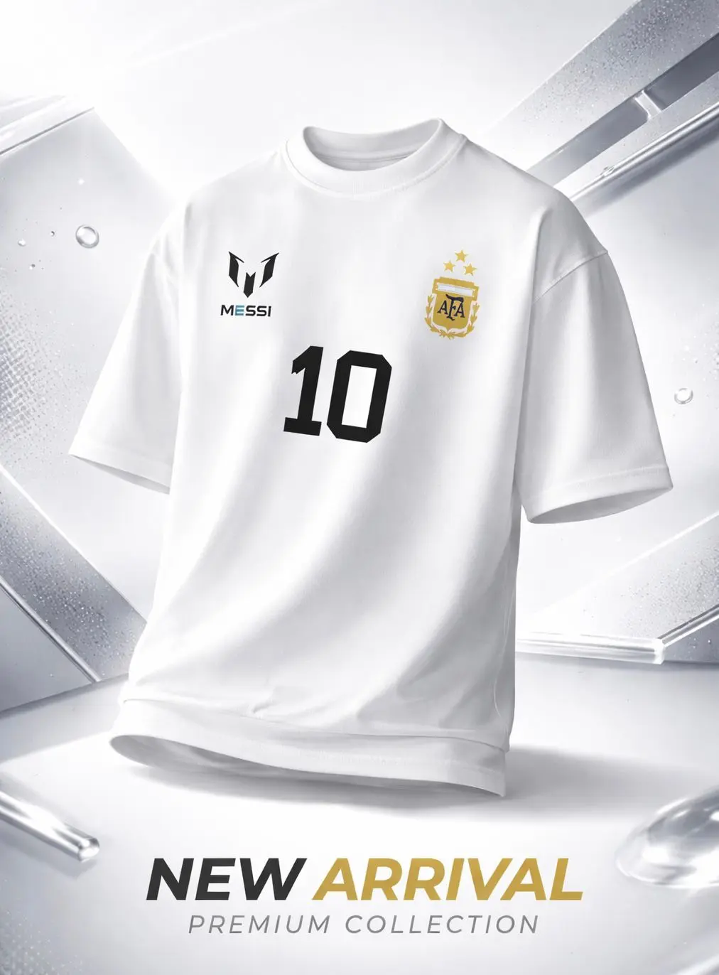 Picture of Argentina Lionel Messi 10 Printed White Oversized T-Shirt | Premium Cotton Drop Shoulder | Unisex Casual Tee - White