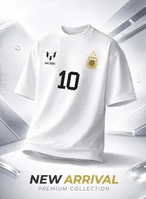 Picture of Argentina Lionel Messi 10 Printed White Oversized T-Shirt | Premium Cotton Drop Shoulder | Unisex Casual Tee - White