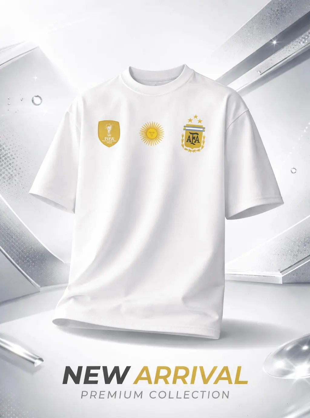 Picture of Argentina Logo Printed White Oversized T-Shirt | Premium Cotton Drop Shoulder Tee | Unisex Football Fan T-Shirt - White