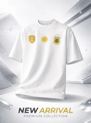 Picture of Argentina Logo Printed White Oversized T-Shirt | Premium Cotton Drop Shoulder Tee | Unisex Football Fan T-Shirt - White