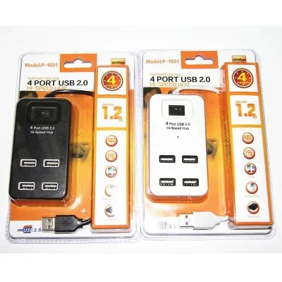 Picture of Portable 4 Ports USB 2.0 High Speed Hub with Cable On/Off Switch P-1601 - Usb Hub (Black)