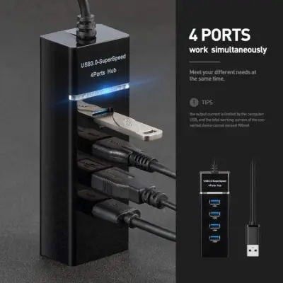 Picture of For Desktop 4 Ports High Speed USB HUB Hi-Speed USB Splitter Expansion WHITE/BLACK (Black)