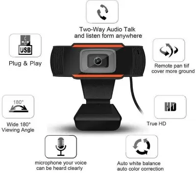 Picture of Full HD Webcam 1080P USB Camera Rotatable Video Recording Web Camera With Microphone For PC Computer (Black)