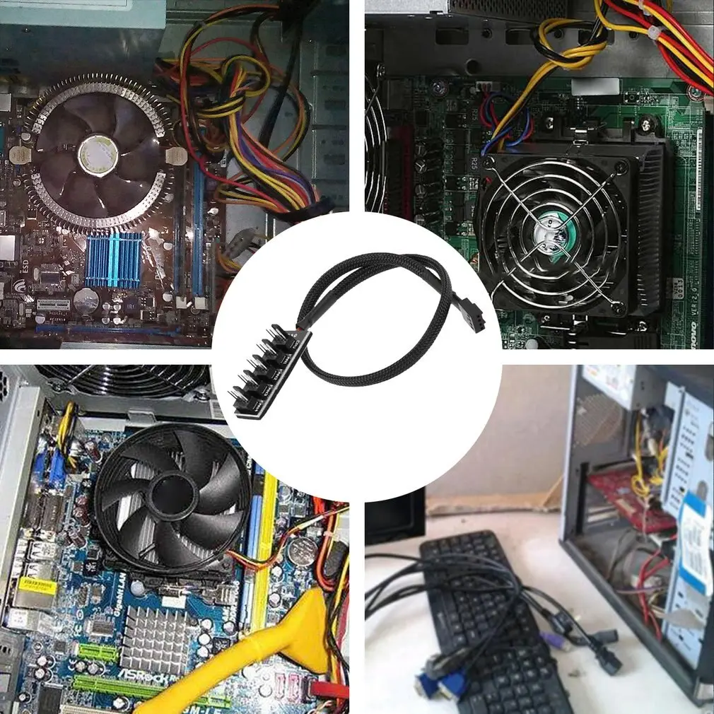 Picture of Fan Hub Distributor 4-Pin 1 to 5 PC CPU Heatsink Box Fan Distributor Hub Adapter Cable for Computer Cooler (Black)