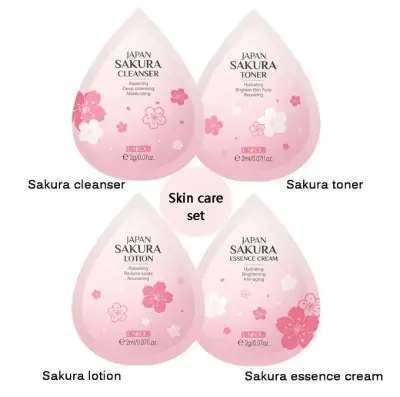 Picture of LAIKOU Sakura Skincare Set 4pcs (Face Cleanser /Toner/ Lotion/ Face Cream) - 2gm (5×4 pcs) 20 pcs (Pink)