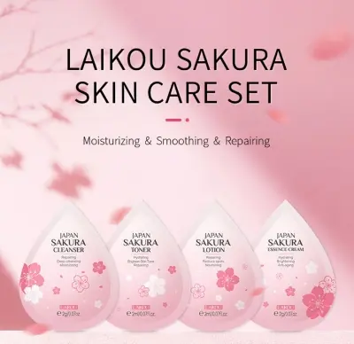 Picture of LAIKOU Sakura Skincare Set 4pcs (Face Cleanser /Toner/ Lotion/ Face Cream) - 2gm (5×4 pcs) 20 pcs (Pink)