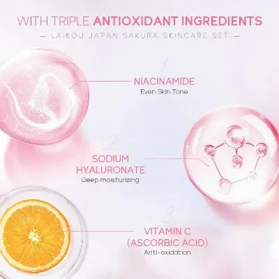 Picture of Laikou Japan Sakura Skin Care Set Sweet Kiss - 4pcs (Pink)
