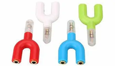 Picture of 2 Dual Female Audio Headphone Splitter Adapter (Black)