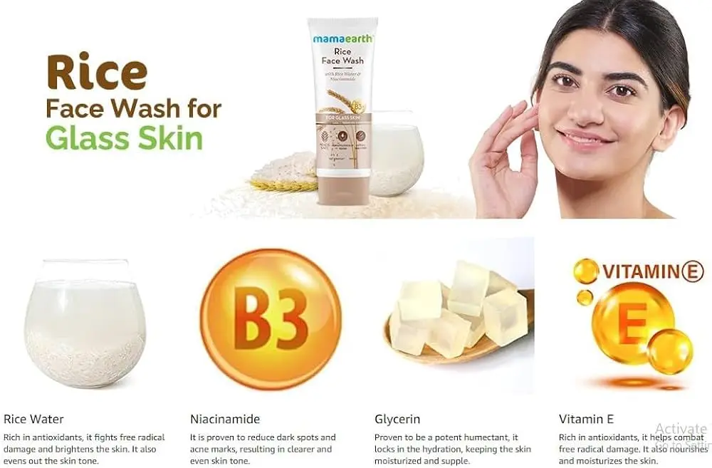 Picture of Mamaearth Rice Face Wash With Rice Water & Niacinamide for Glass Skin - 100 ml (White,Fresh)
