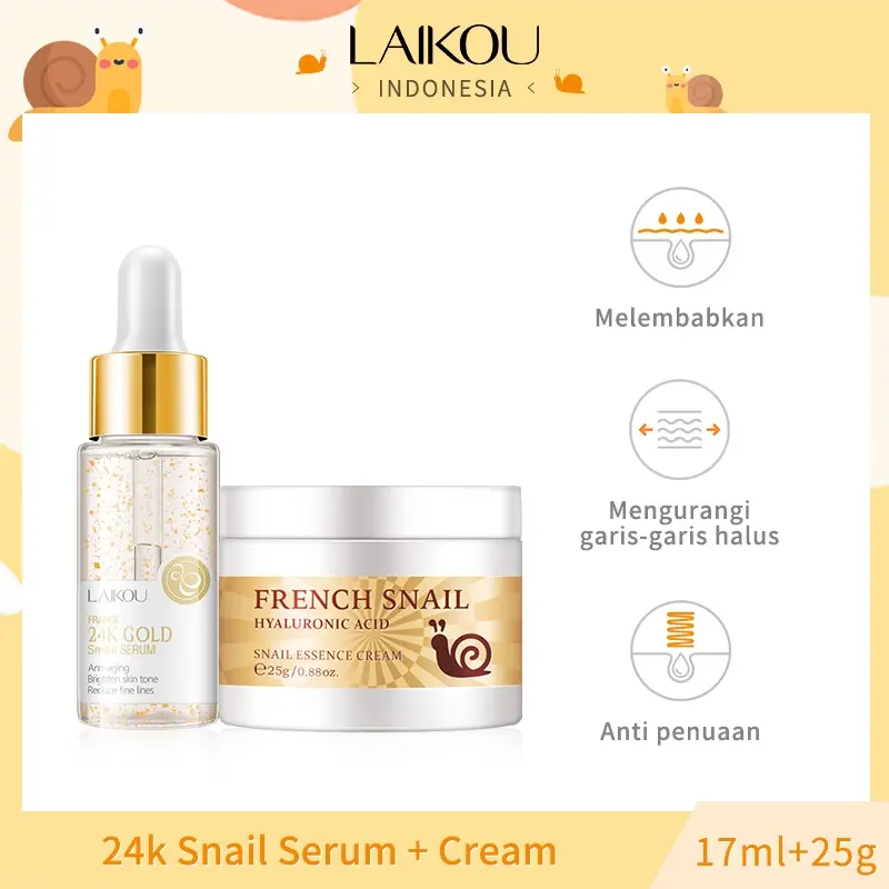 Picture of LAIKOU 24k Gold Snail Face Serum + Snail Extract Face Cream 25 gm [Combo] 