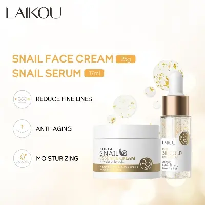 Picture of LAIKOU 24k Gold Snail Face Serum + Snail Extract Face Cream 25 gm [Combo] 