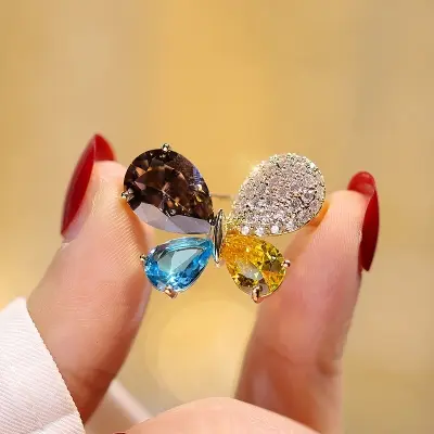 Picture of Four Color Design brooch for women crystal Rhinestone safety pin for girls and women (Green)