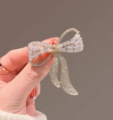 Picture of Bow Zircon Luxury Bow Brooch Hijab Safety Pin For Girls Women (Gold)