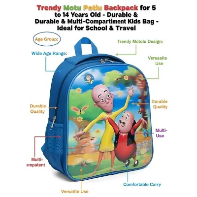 Picture of Viral Motu Patlu Kids Backpack: The Ultimate School & Travel Bag for 5-14 Year Olds! - Durable, Multi-Compartment & Super Trendy