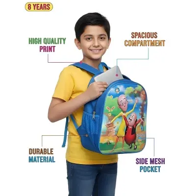 Picture of Motu Patlu Kids Backpack - Premium Quality School Bag for 8-Year-Old Boys & Girls - Durable, Spacious with Laptop Compartment - Kazi Brand