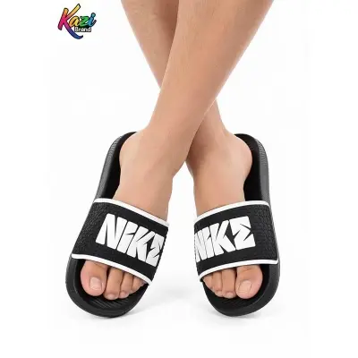 Picture of Kazi Brand™️ | New Kal Craft EVA Slide Sandals for Men - Trading Designer Print Slippers (Black-White) - Ultra Comfortable Viral Slide Shoes - Men's Black Slides