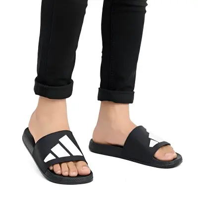 Picture of 🔥 ADIDAS 3-Stripe Black Slide Slipper for Men & Women | Premium Quality Comfortable Casual Flat Sandal | Comfortable black slides/sandals for men and women
