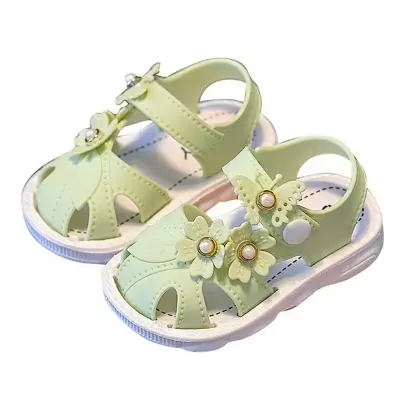 Picture of Trendy Cute Solid Color Flower Decor Sandals For Baby Girls, Breathable Non-slip Walking Shoes For Summer