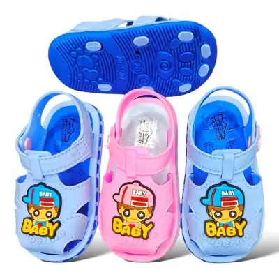 Picture of Children's Flip Flops Girls' Summer New Cartoon Boy’s Non-Slip Soft Bottom Indoor Bathroom Baby Beach Slippers Blue & Pink