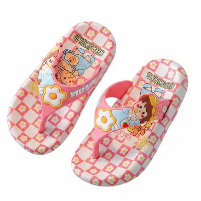 Picture of Orginal Children's Flip Flops Girls'  New Stylish Cartoon Girls' Non-Slip Soft Bottom Indoor Bathroom Baby Beach Slippers Pink- Purple & Black 
Eu 24 - 29