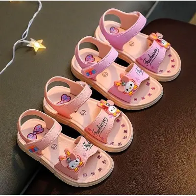 Picture of Girls Sandals Girls New Stylish Versatile Sandals Soft Sole Flat Casual Sandals Anti-slip Cartoon Little Cat Princess Beach Sandals