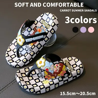 Picture of Children's Flip Flops Girls' Summer New Cartoon Girls' Non-Slip Soft Bottom Indoor Bathroom Baby Beach Slippers  Balck- Purple & Pink