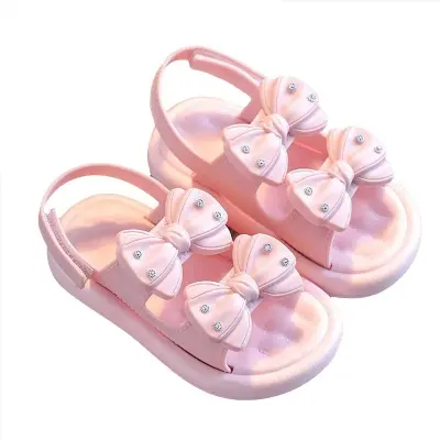 Picture of Ready Stoek kids sandal Double Bow Rhinestone sandal girl shoes soft soul Pink & Off White