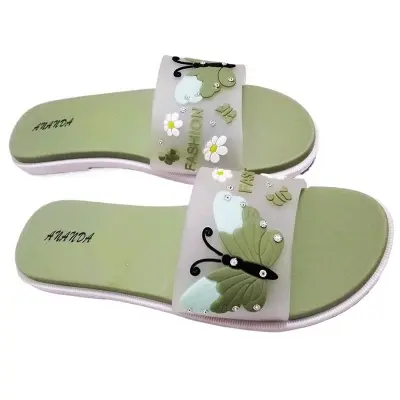 Picture of Womens Viral Flat Regular China Shoes  New Fashionable Ladies Flat Slipper Sandals New Premium Sandal for Girls | Trending Slippers For woman Low Price Color - Green, Blue, Pink