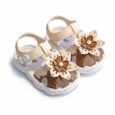 Picture of toddler girls sandals,toddler kids sandals stylish comfortable toddler baby girls bow open toe sandals soft sole princess shoes sandals pink 6-9 months beige