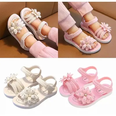 Picture of Girls Flowers Sandals Kids Sweet Princess Shoes for Party Wedding Kids Leather Sandals French Style Chic Summer Fashion 2024 New Casual Non-Slip