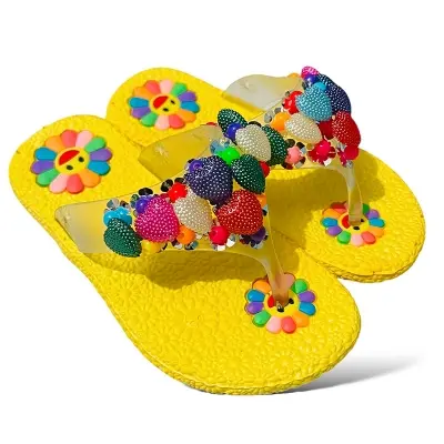 Picture of Sweet Princess Sandals 2024 New Summer Kids Fashion Covered Toes Soft Girl Pink- Red- Yellow Children Snap Button Flat Casual Slippers Slides For Cute Girl
