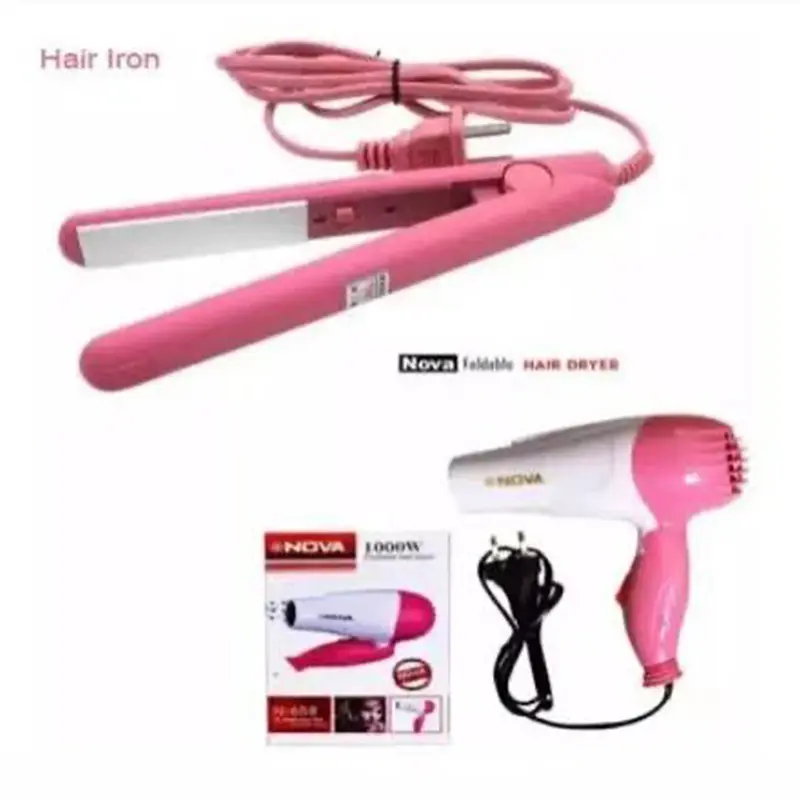 Picture of mini hair straightener and mini hair dryer combo