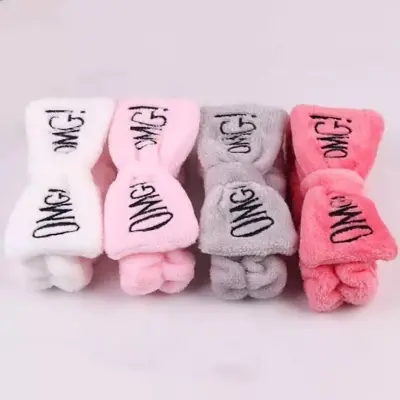 Picture of Women Bow Hair Band Fashion OMG Letters Wash Face Headband Girls Headwear Hairbands Coral Fleece Hair Accessories