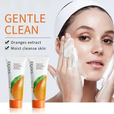 Picture of SADOER Vitamin C Facial Cleanser Rose Aloe Vera Face Wash Natural Moisturizing Deep Cleaning Skins For Women Skin Care Sensitive Skins- 100GM