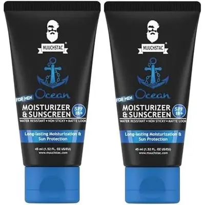 Picture of Muuchstac Mens Ocean Moisturizer & Sunscreen Matte Look Spf 18+ Cream With Turmeric & Aloe Vera Beads, Non-Sticky & Water Resistant 45 Ml - All