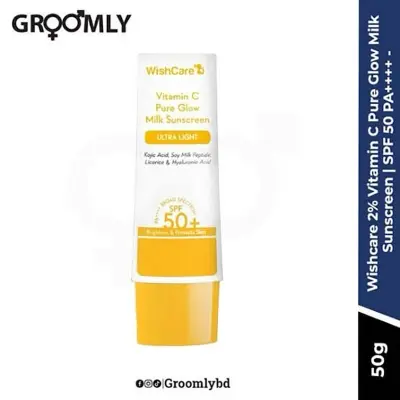 Picture of WishCare Vitamin C Pure Glow Milk Sunscreen SPF 50 PA++++ - Ultra Light Weight, Oil Free with Broad Spectrum Protection & No White Cast - 50g
